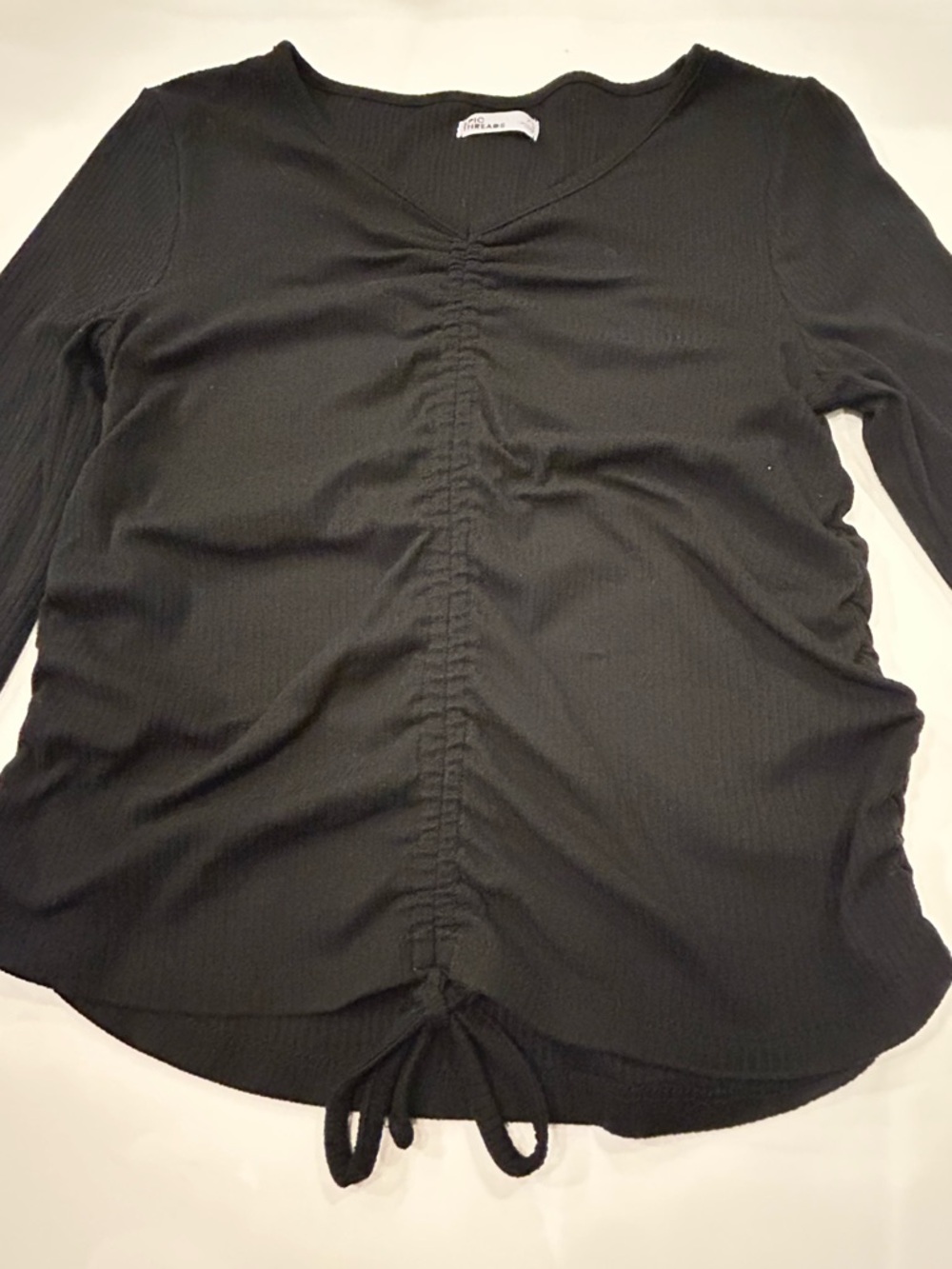 Girls Epic Threads Black Long-Sleeve Ruched Drawstring Top
